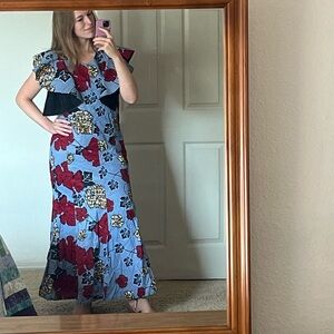 *Rare Find* Handmade Ruffle-Shoulder Fit and Flare Evening Dress